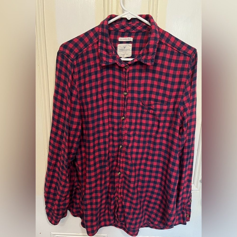 AMERICAN Eagle Long Sleeve Boyfriend Fit Plaid Shirt X-Large